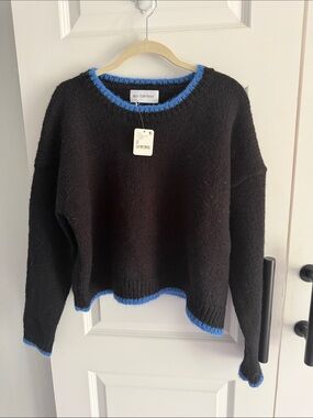 Self Contrast Black Sweater with Blue Trim small